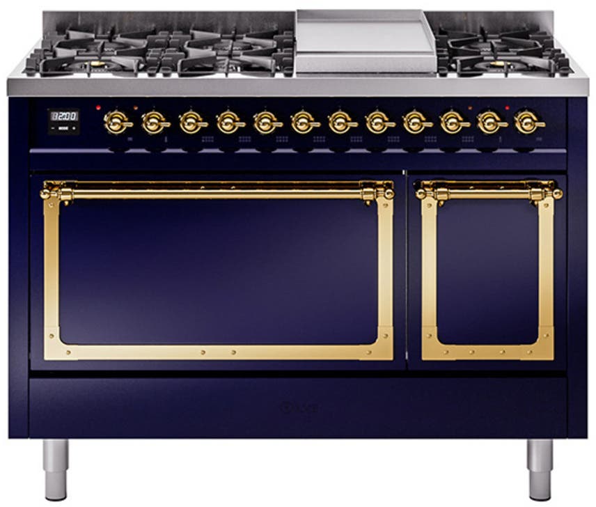 Ilve UN48FQNMPMBGLP Midnight Blue With Brass Knobs, Liquid Propane