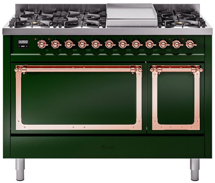 Ilve UN48FQNMPEGPLP Emerald Green With Copper Knobs, Liquid Propane