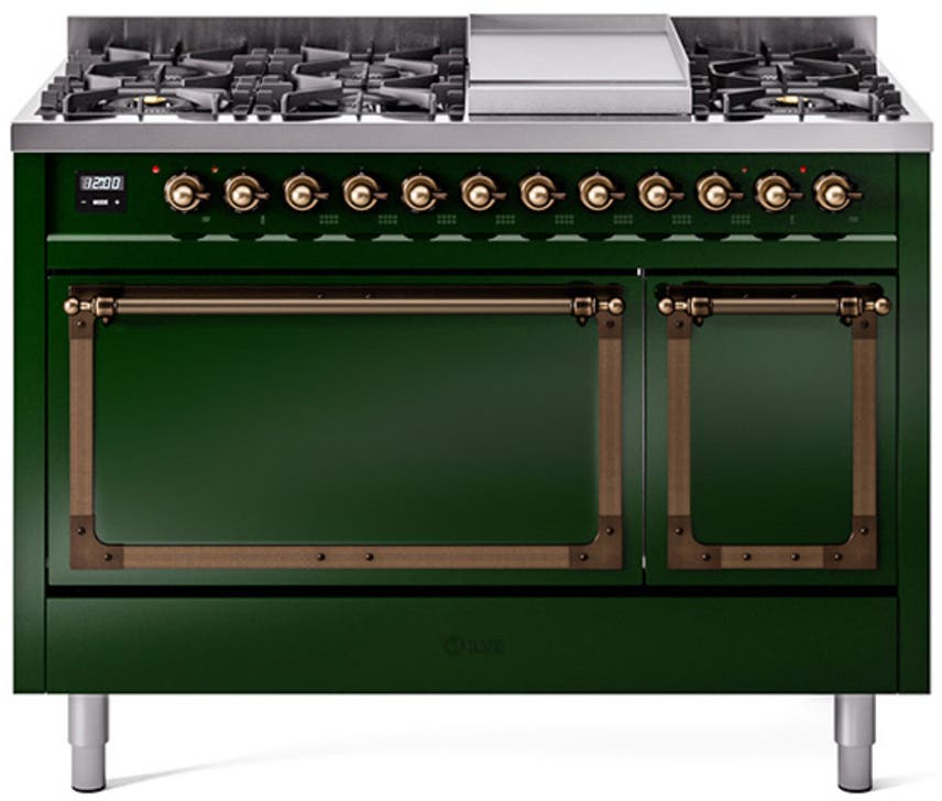 Ilve UN48FQNMPEGBLP Emerald Green With Bronze Knobs, Liquid Propane