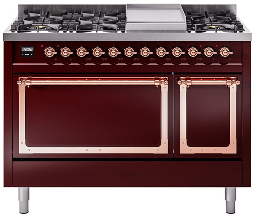 Ilve UN48FQNMPBUPLP Burgundy With Copper Knobs, Liquid Propane
