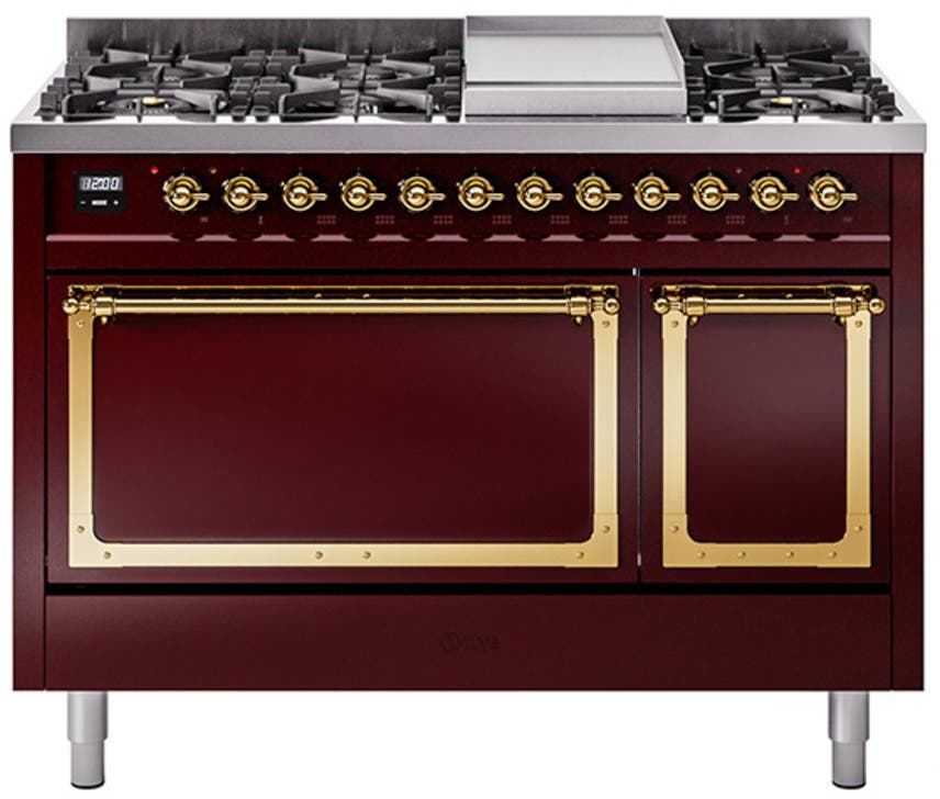 Ilve UN48FQNMPBUGLP Burgundy With Brass Knobs, Liquid Propane