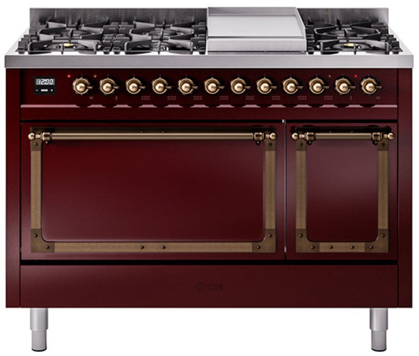 Ilve UN48FQNMPBUB Burgundy With Bronze Knobs, Natural Gas