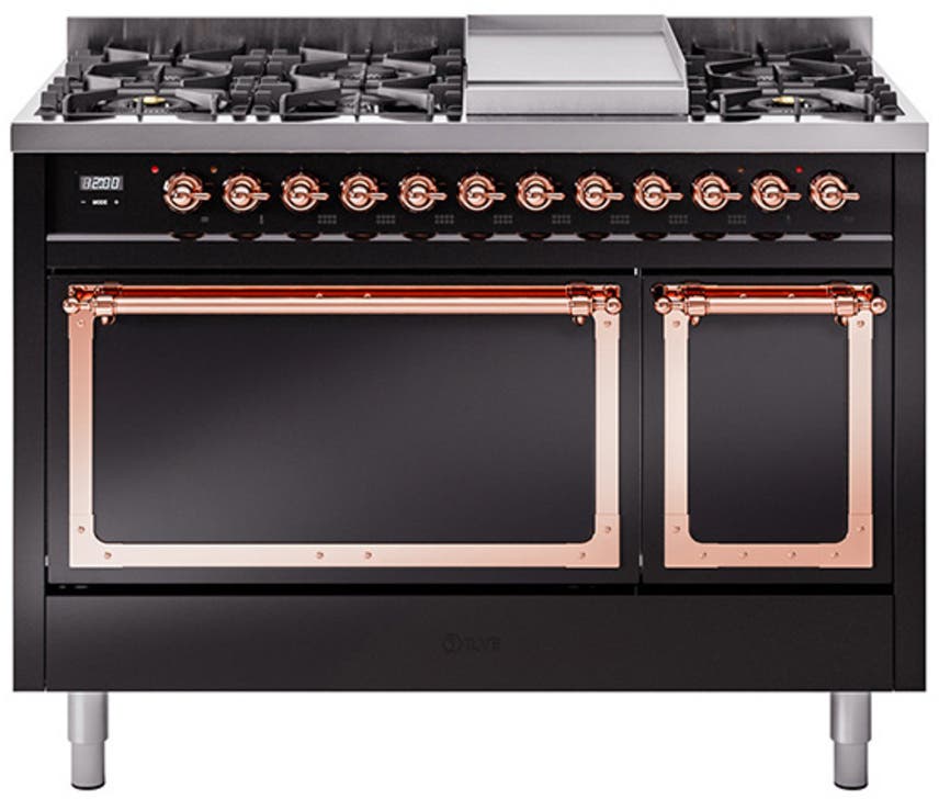 Ilve UN48FQNMPBKP Glossy Black With Copper Knobs, Natural Gas