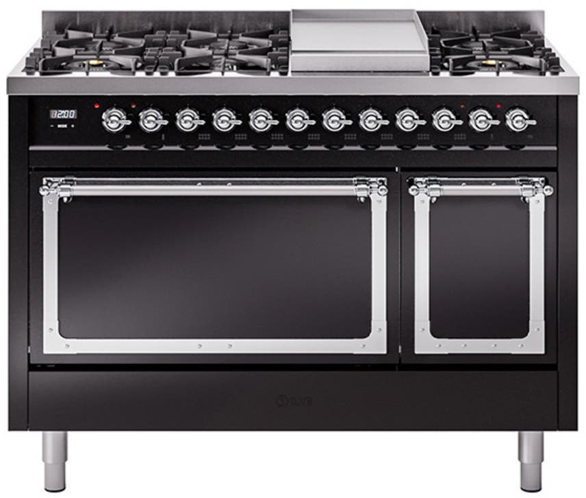 Ilve UN48FQNMPBKCLP Glossy Black With Chrome Knobs, Liquid Propane