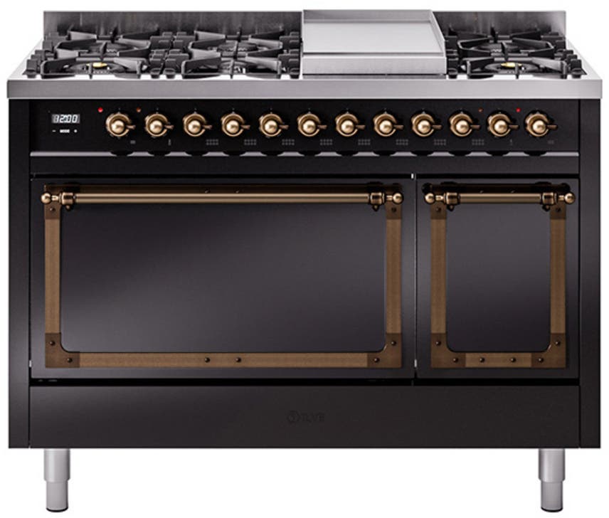 Ilve UN48FQNMPBKBLP Glossy Black With Bronze Knobs, Liquid Propane