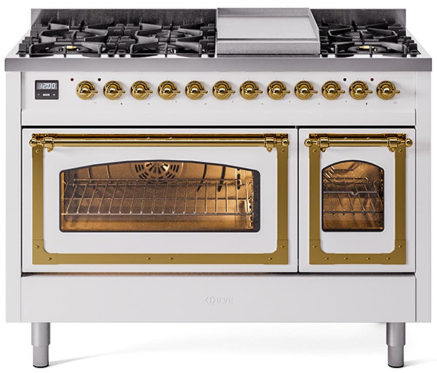 Ilve UN48FNMPWHG White With Brass Knobs, Natural Gas