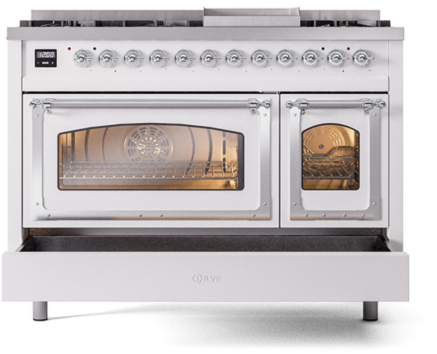 Ilve UN48FNMPWHCLP White With Chrome Knobs, Liquid Propane