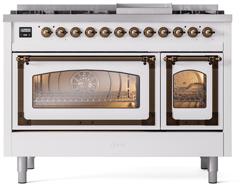 Ilve UN48FNMPWHBLP White With Bronze Knobs, Liquid Propane