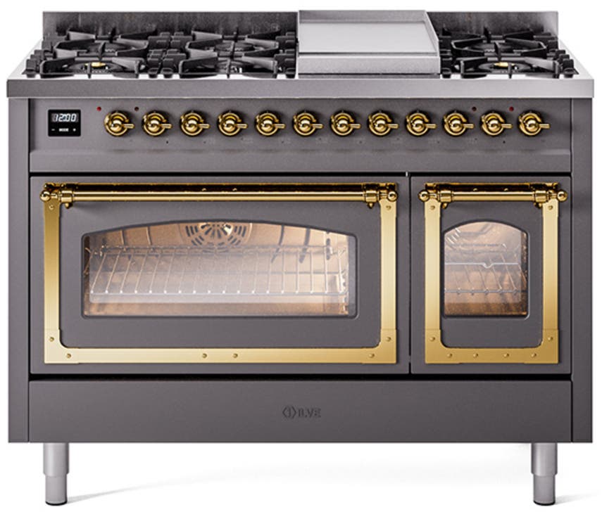 Ilve UN48FNMPMGGLP Graphite Matte With Brass Knobs, Liquid Propane