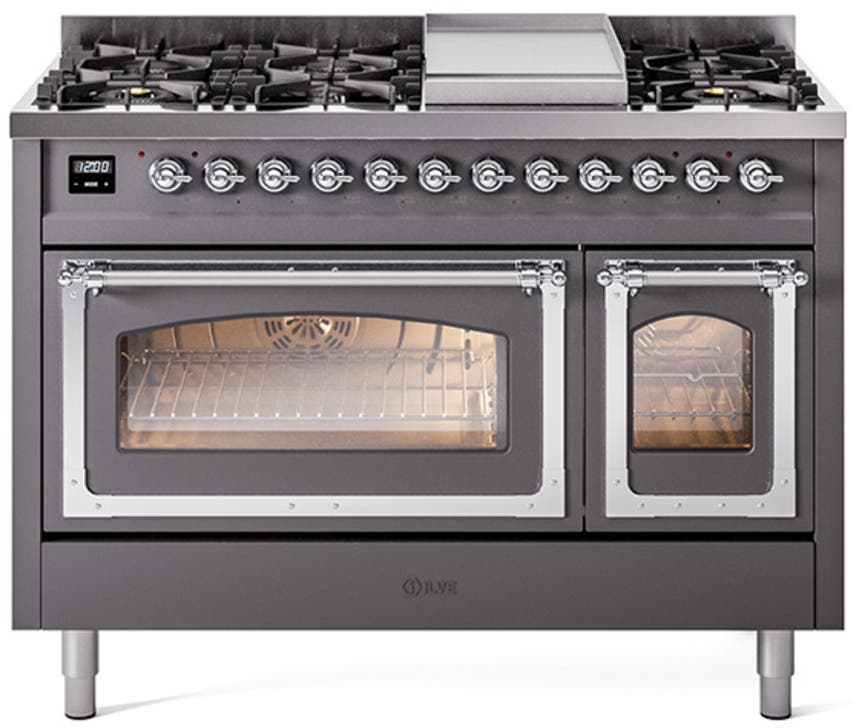 Ilve UN48FNMPMGCLP Graphite Matte With Chrome Knobs, Liquid Propane