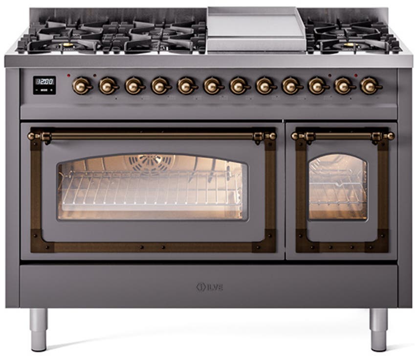 Ilve UN48FNMPMGB Graphite Matte With Bronze Knobs, Natural Gas