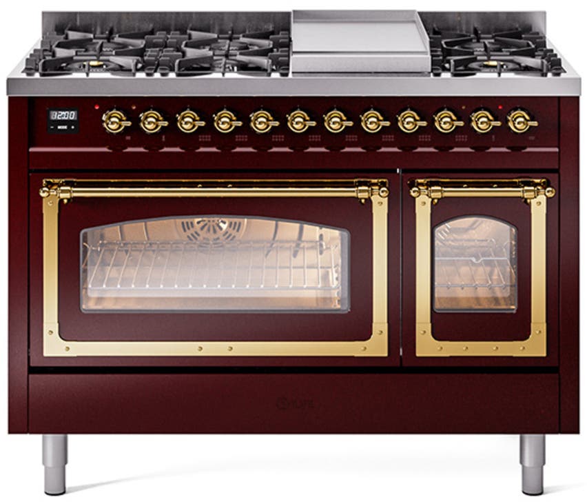 Ilve UN48FNMPBUG Burgundy With Brass Knobs, Natural Gas