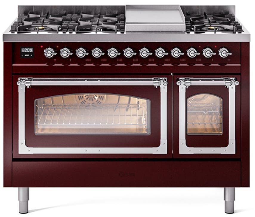 Ilve UN48FNMPBUC Burgundy With Chrome Knobs, Natural Gas
