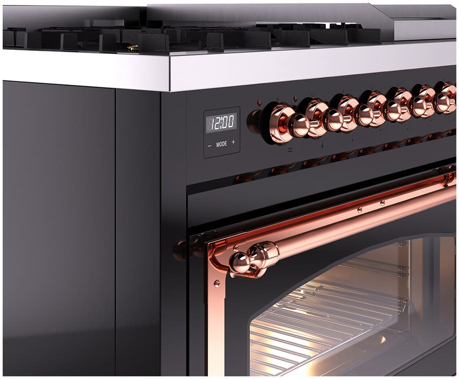 Ilve UN48FNMPBKPLP Glossy Black With Copper Knobs, Liquid Propane