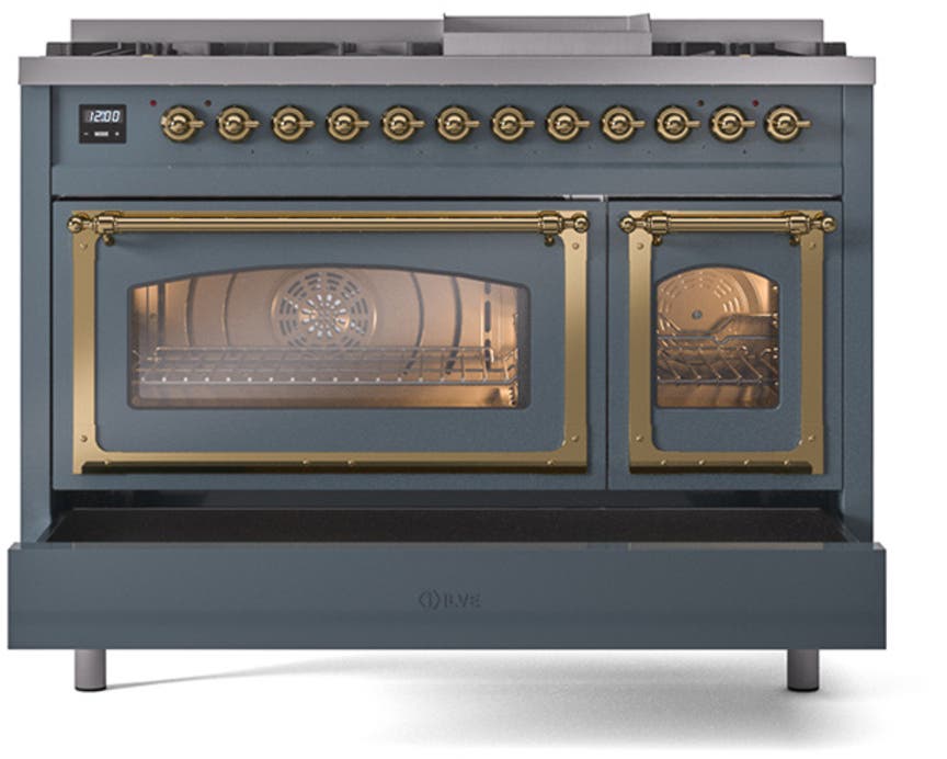 Ilve UN48FNMPBGG Blue Grey With Brass Knobs, Natural Gas