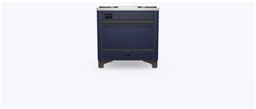 Ilve UM09FDQNS3MBB 36" Dual Fuel Freestanding Range w/ 6 Sealed Burne...