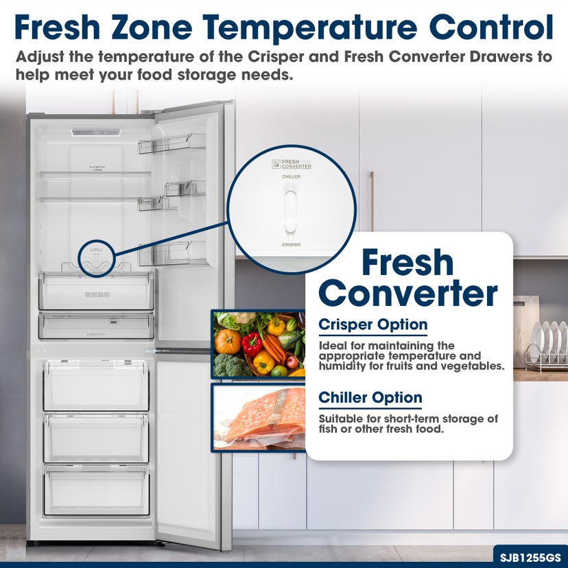 Sharp SJB1255GS 24 Inch Bottom Freezer Counter-Depth Refrigerator:...