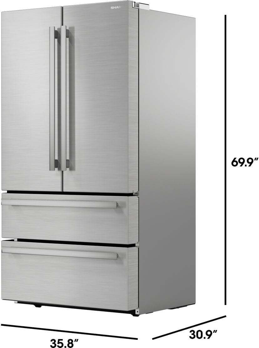 Sharp SJG2351FS 36 Inch French 4-Door Counter Depth Refrigerator w...