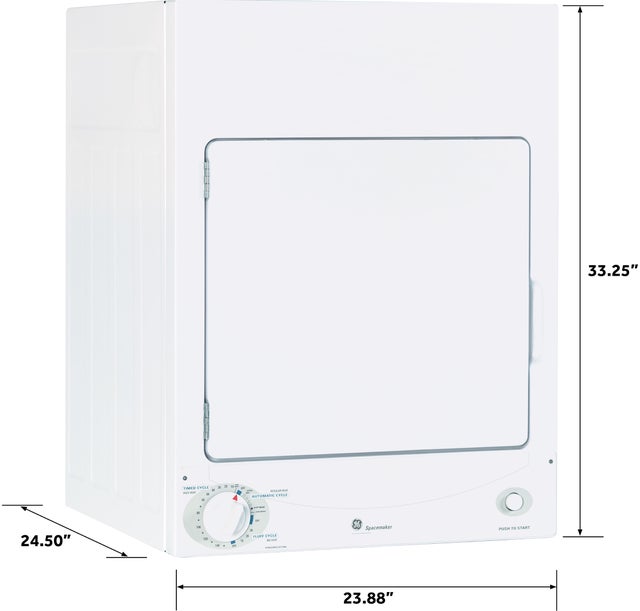 GE DSKS333ECWW 24 Inch Stationary Electric Dryer: White on White