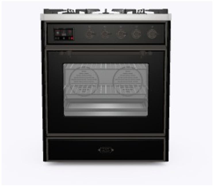 Ilve UM30DNE3BKB Natural Gas In Glossy Black W/ Bronze Trim