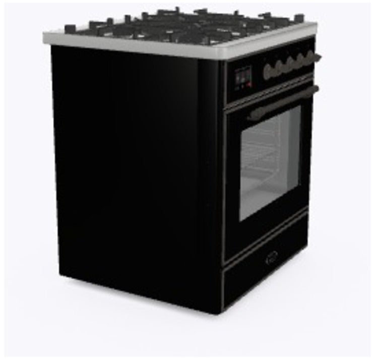 Ilve UM30DNE3BKB 30" Dual Fuel Freestanding Range w/ 5 Sealed Burne...