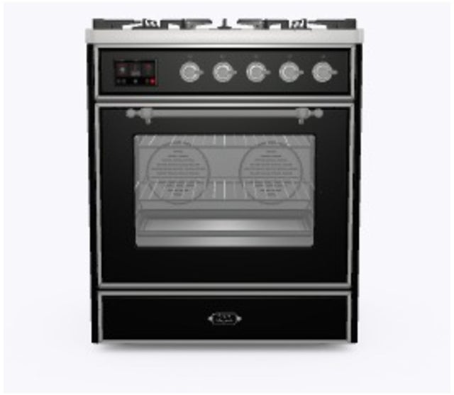 Ilve UM30DNE3BKCLP 30" Dual Fuel Freestanding Range w/ 5 Sealed Burne...