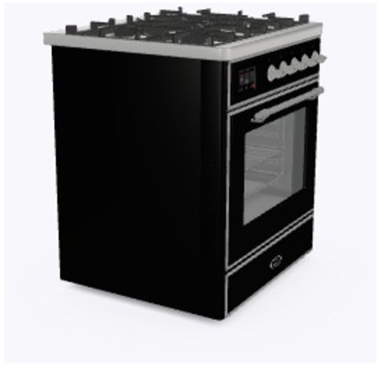 Ilve UM30DNE3BKCLP 30" Dual Fuel Freestanding Range w/ 5 Sealed Burne...