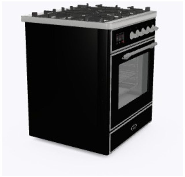 Ilve UM30DNE3BKC 30" Dual Fuel Freestanding Range w/ 5 Sealed Burne...