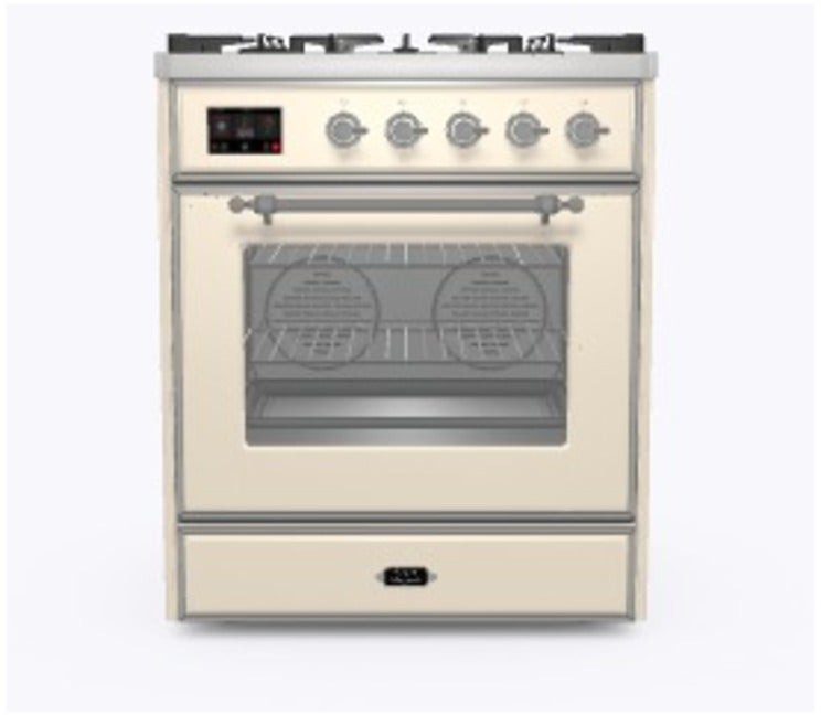 Ilve UM30DNE3AWCLP 30" Dual Fuel Freestanding Range w/ 5 Sealed Burne...