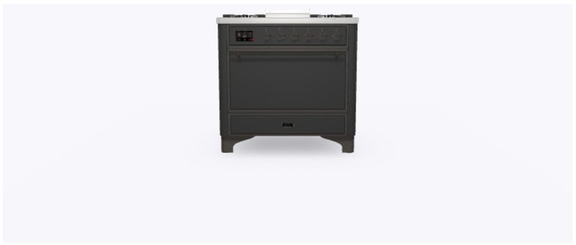 Ilve UM09FDQNS3MGBLP 36" Dual Fuel Freestanding Range w/ 6 Sealed Burne...