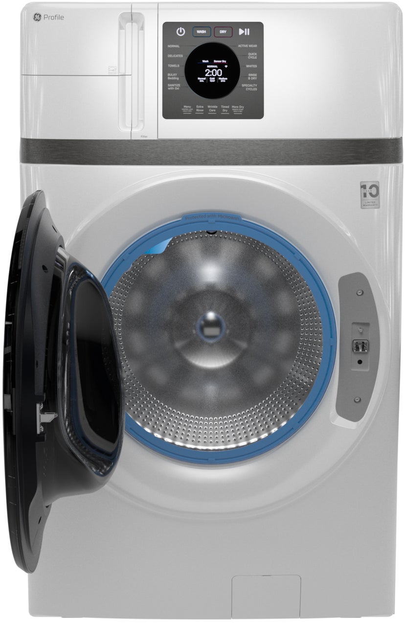 GE PFQ83HSLWWW GE Profile 4.6 Cu. Ft. Frontload All-In-One Washer...