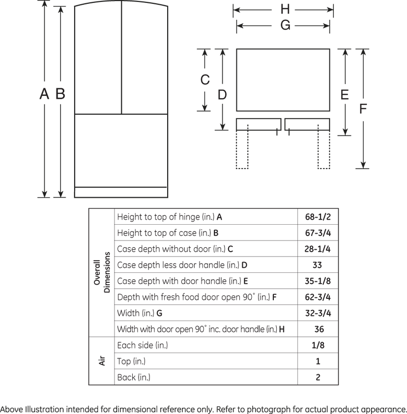 GE GDSC3KCYWW 22.7 cu. ft. Bottom Freezer Refrigerator with 4 Ad...