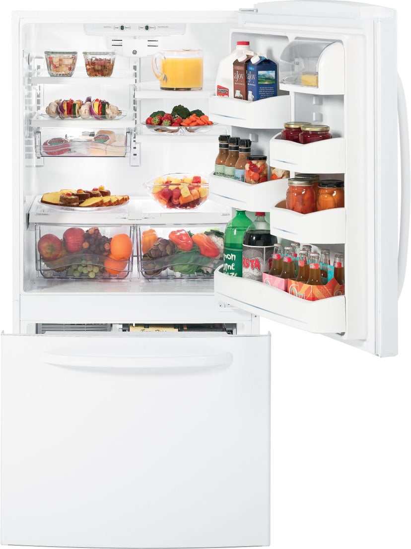GE GDSC3KCYWW 22.7 cu. ft. Bottom Freezer Refrigerator with 4 Ad...