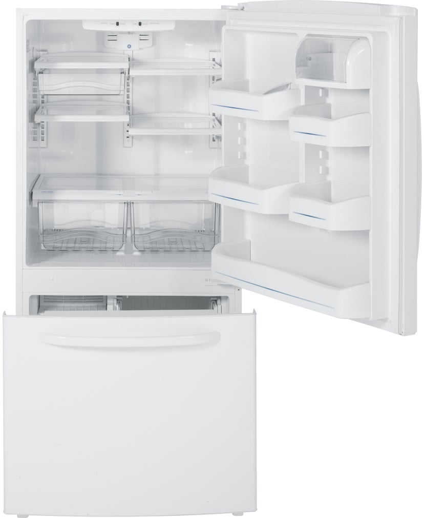 GE GDSC3KCYWW 22.7 cu. ft. Bottom Freezer Refrigerator with 4 Ad...