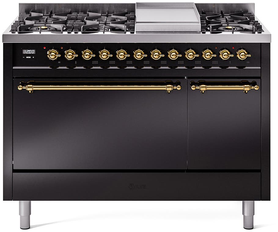 Ilve UP48FQNMPBKG Glossy Black With Brass Trim