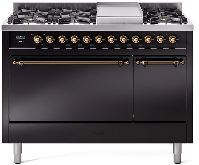 Ilve UP48FQNMPBKBLP Nostalgie 48 Inch Dual Fuel Range with 8 Sealed Bu...