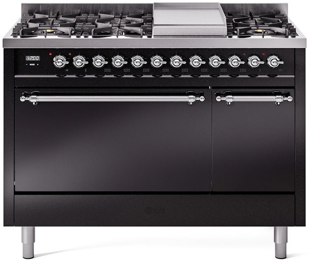 Ilve UP48FQNMPBKC Nostalgie 48 Inch Dual Fuel Range with 8 Sealed Bu...