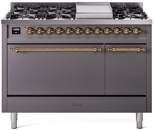 Ilve UP48FQNMPMGG Nostalgie 48 Inch Dual Fuel Range with 8 Sealed Bu...