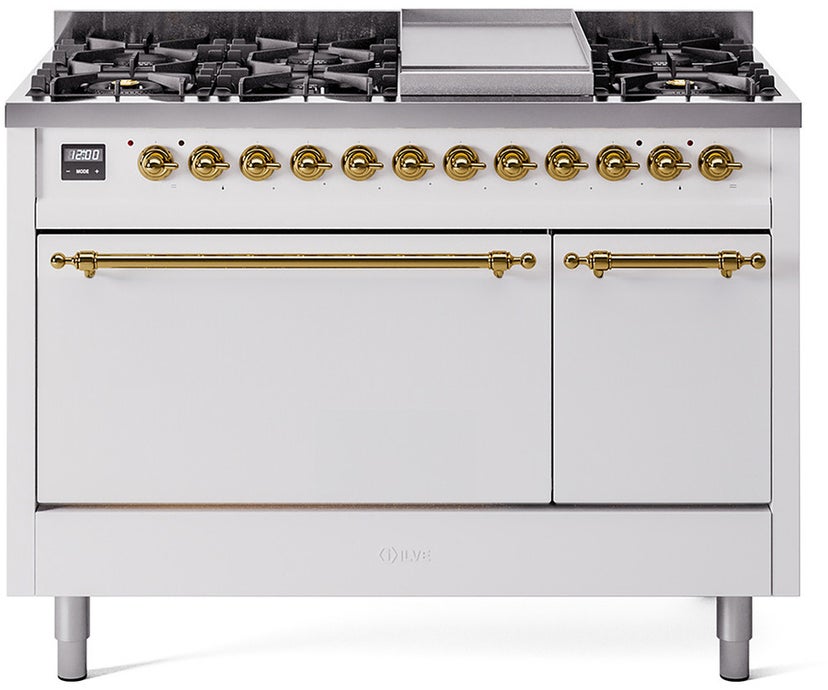 Ilve UP48FQNMPWHGLP Nostalgie 48 Inch Dual Fuel Range with 8 Sealed Bu...