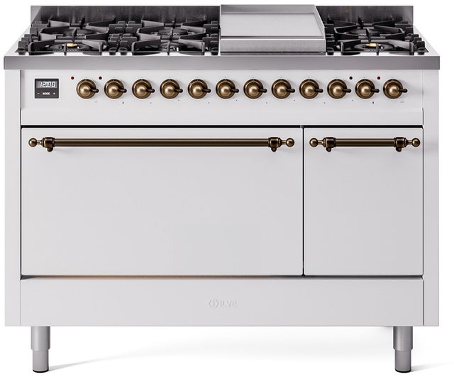 Ilve UP48FQNMPWHBLP Nostalgie 48 Inch Dual Fuel Range with 8 Sealed Bu...