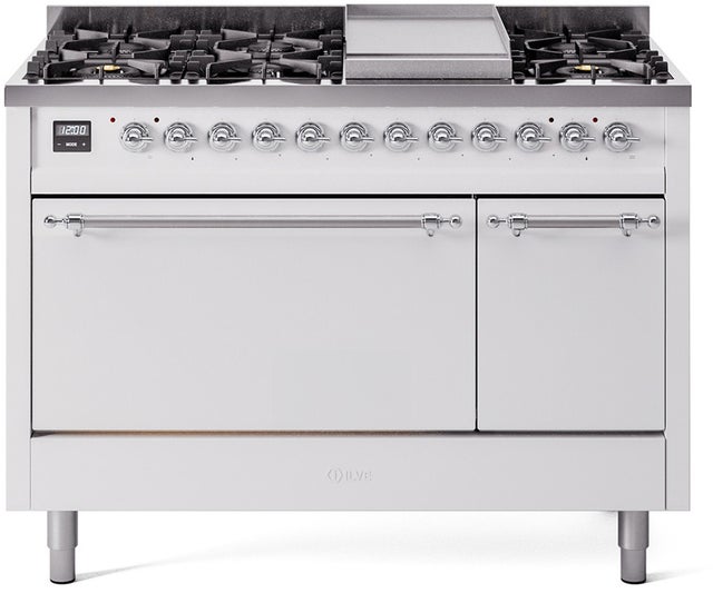 Ilve UP48FQNMPWHC Nostalgie 48 Inch Dual Fuel Range with 8 Sealed Bu...