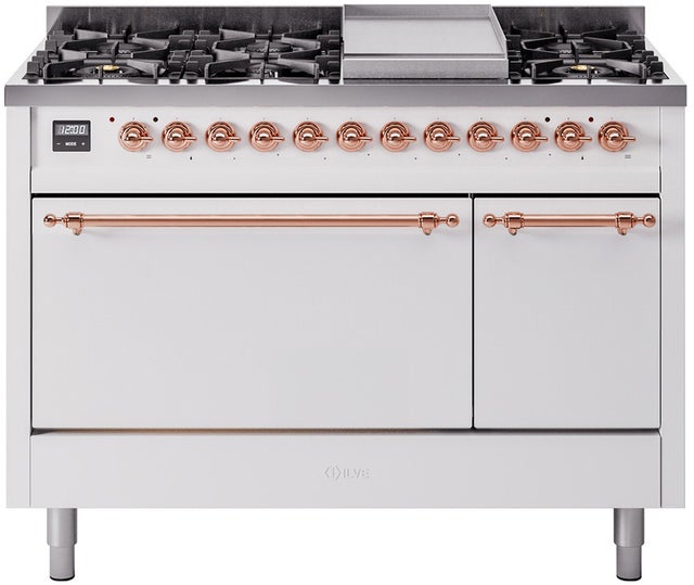 Ilve UP48FQNMPWHPLP Nostalgie 48 Inch Dual Fuel Range with 8 Sealed Bu...