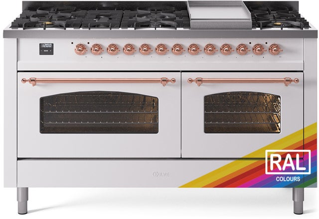 Ilve UP60FNMPRAP 60 inch Dual Fuel Range Gas Burner Top and Electri...