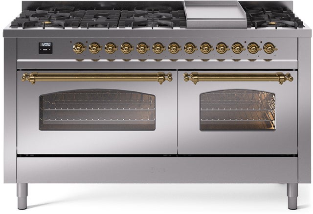 Ilve UP60FNMPSSG 60 inch Dual Fuel Range Gas Burner Top and Electri...