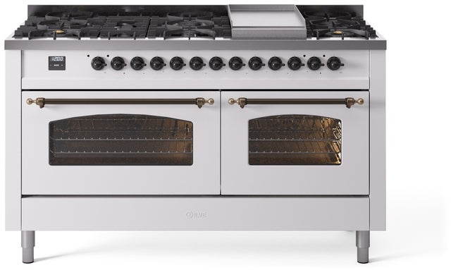 Ilve UP60FNMPWHB 60 inch Dual Fuel Range Gas Burner Top and Electri...