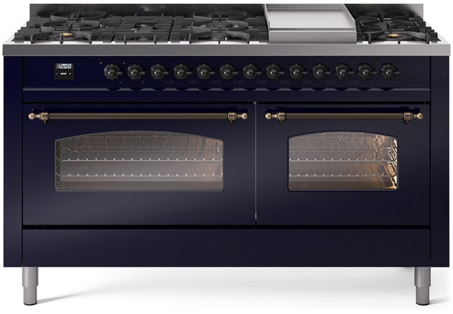 Ilve UP60FNMPMBB 60 inch Dual Fuel Range Gas Burner Top and Electri...