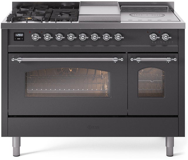 Ilve UP48FSNMPMGC 48 inch Dual Fuel Range Gas Burner Top and Electri...