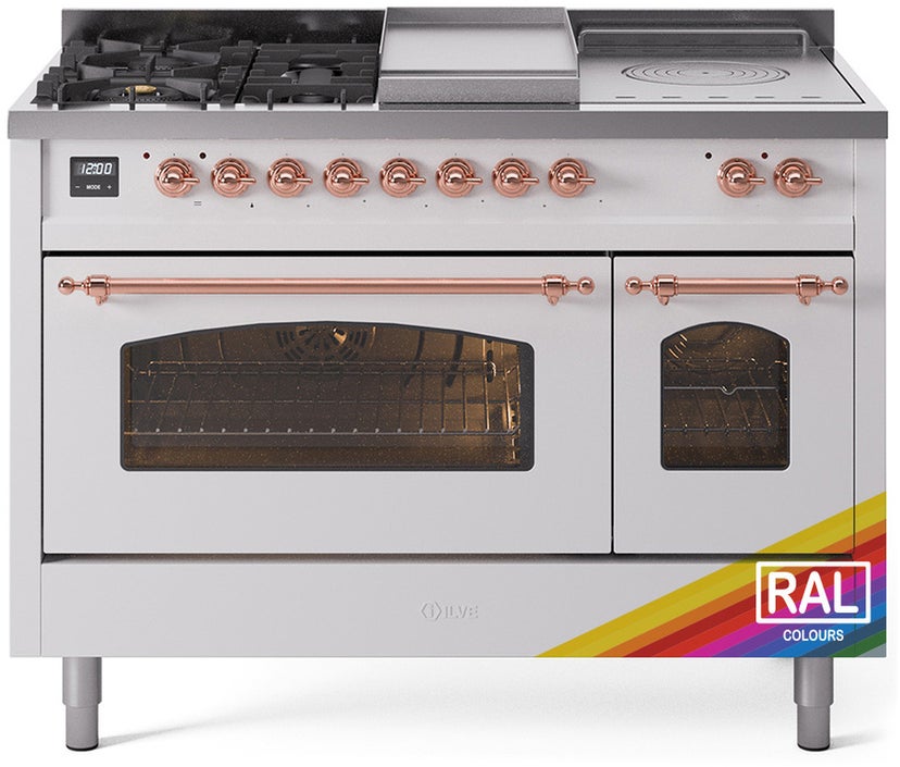 Ilve UP48FSNMPRAP 48 inch Dual Fuel Range Gas Burner Top and Electri...