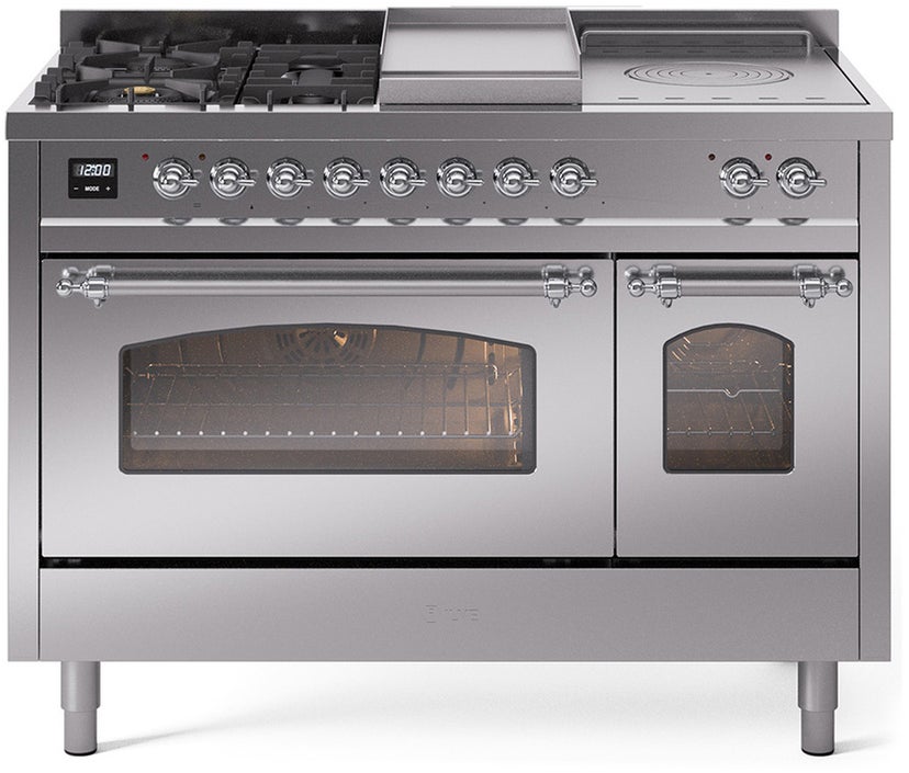 Ilve UP48FSNMPSSC 48 inch Dual Fuel Range Gas Burner Top and Electri...