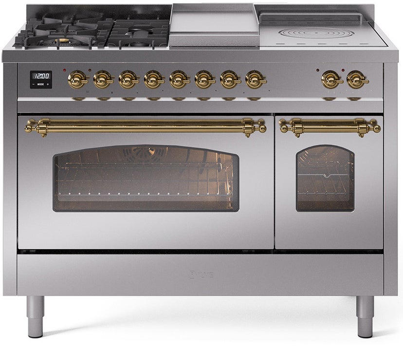 Ilve UP48FSNMPSSG 48 inch Dual Fuel Range Gas Burner Top and Electri...